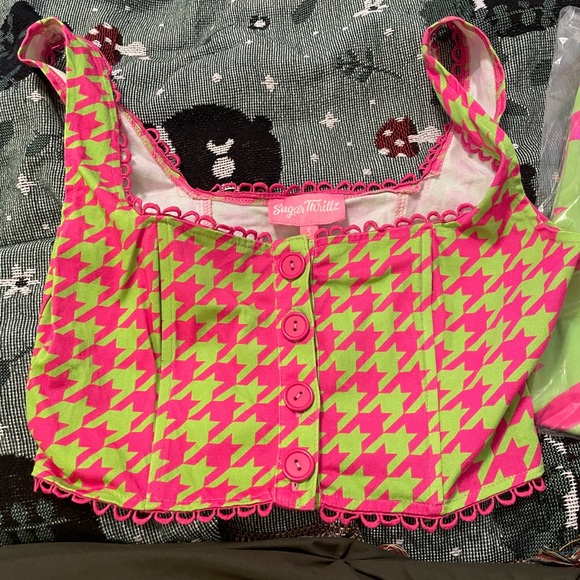 Sugar Thrillz Pink & Green Houndstooth Set - Picture 2 of 6